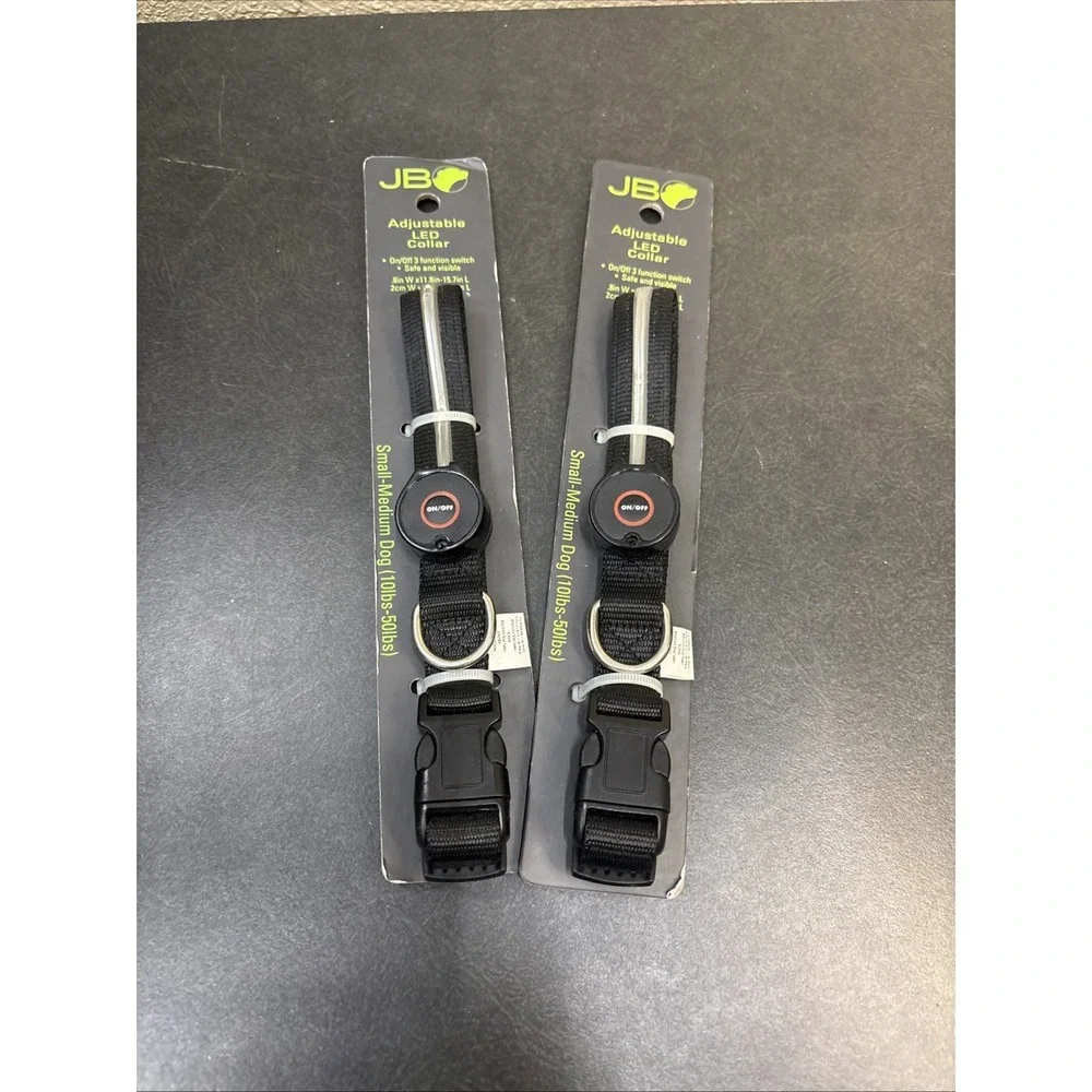 2~JB John Bartlett~Adjustable LED Collar~Small/Med (10-50#)~Black